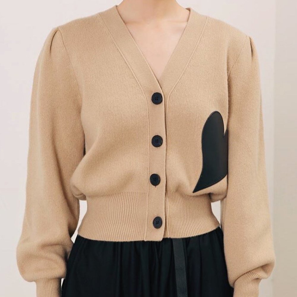 Leather Heart Applique Cardigan